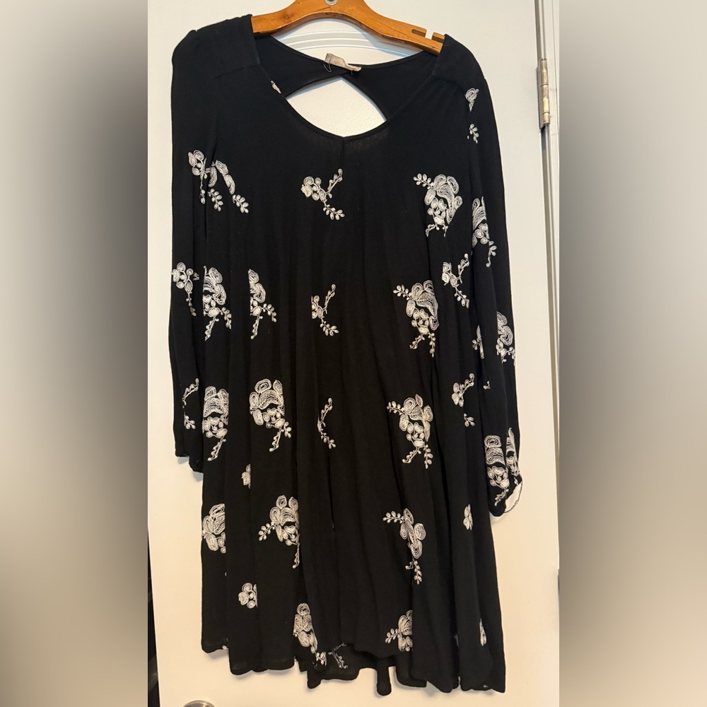 Altar'd State Black Dress with White Embroidery